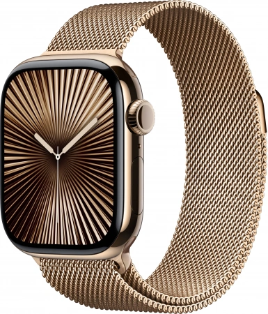 умные часы apple watch s10 46 mm gold titanium case with gold milanese loop s/m